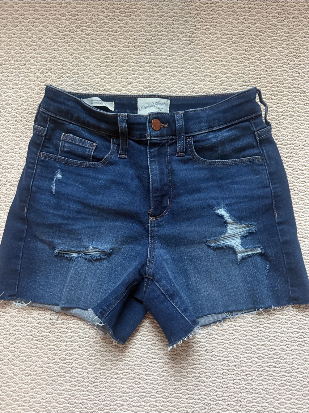 Universal Thread Dark Blue Distressed Denim Shorts